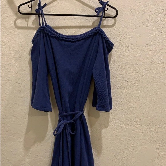 Santorini blue gauze cold-shoulder boho maxi dress - Picture 2 of 6